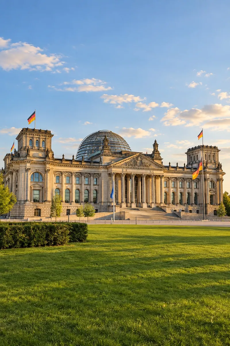 KI-generierte Illustration des Reichstags mit Glaskuppel in Berlin